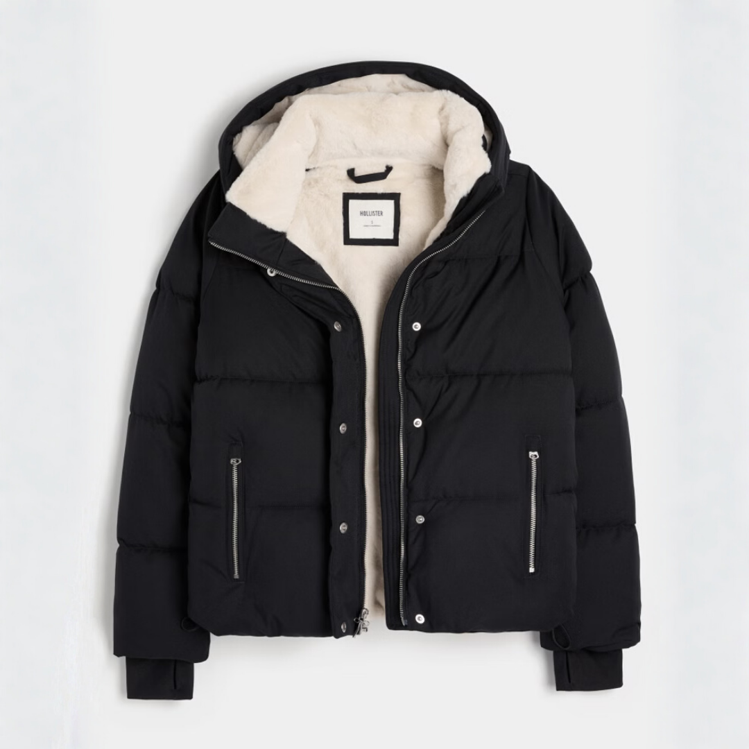 Black Faux Puffer Jacket