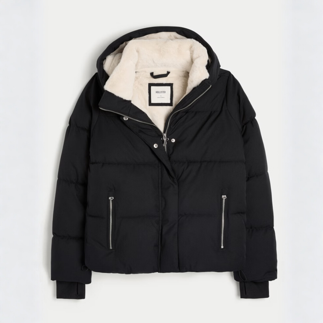 Black Faux Puffer Jacket